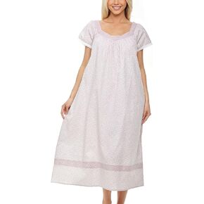 Alexander Del Rossa Women Cotton Victorian Nightgown, Camila Ruffled Short Sleeve Lace Trimmed Long Vintage Night Dress Gown
