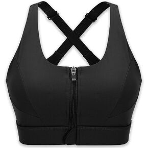 Cordaw Zip Front Sports Bra Adjustable Straps High Support Medium Impact Zipper Front Hook Running Bra Crisscross Padded