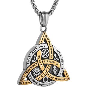 HZMAN Double Sided Stainless Steel Triple Goddess Triquetra Necklace Celtic Knot Irish Christian Trinity Knot Pendant