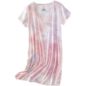 PNAEONG Women's Cotton Nightgown Sleepwear Short Sleeves Shirt Casual Print Sleepdress
