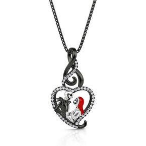 Jeulia Jack Skellington and Sally Necklace 925 Sterling Silver The nightmare before Chirstmas Heart Pendant Necklace Skull Spider Skeleton Tarantula Halloween Jewelry Romantic Jewelry Gift