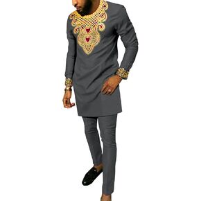 بدلات أفريقية مخصصة للرجال قمصان وسراويل مطرزة مكونة من قطعتين مجموعة ملابس Dashiki قفطان قبلي لحفلات الزفاف