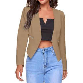 LYANER Women's Long Sleeve Open Front Work Office Blazer Jacket with Zipper Pockets