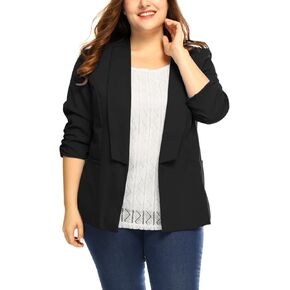 uxcell Women's Plus Size Blazers 3/4 Sleeves Shawl Collar Work Office 2023 Casual Blazer