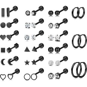 LOLIAS 21 Pairs Cartilage Earrings Stud Hoop Gold Studs 18K Stainless Steel Screw Flat Back Earrings Hoop Earrings for Cartilage Tragus Daith Helix Ear Piercing Set