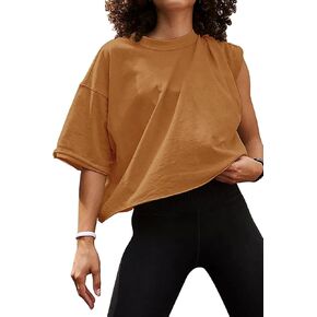 Oversized Workout Shirts for Women Short Sleeve Drop Shoulder Casual Crop Tops Baggy Gym Yoga Athletic Tee