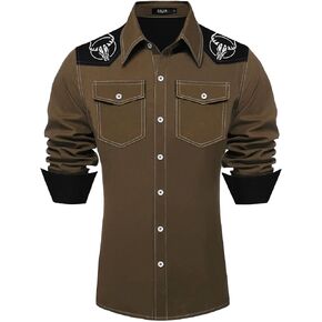 ZSJR Men's Western Cowboy Shirt Long Sleeve Embroidered Casual Button Down Shirt in Saudi Arabia