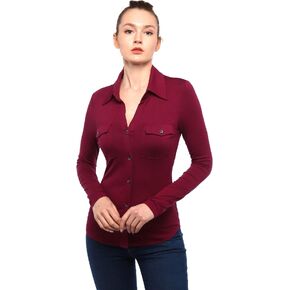 AmélieBoutik Women Collar Button Up Short/Long Sleeve Blouse Shirt