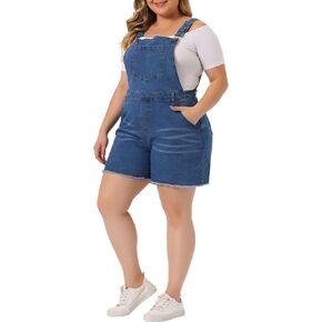 Agnes Orinda Women's Plus Size Jumpsuit Overall Shorts Bib Raw Hem Pocket Jean Denim Pants 2023 in Saudi Arabia