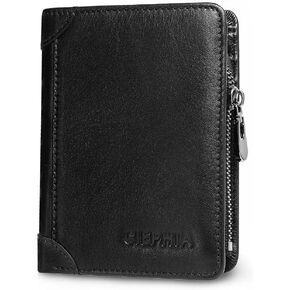Ciephia RFID Blocking Bifold Genuine Leather Wallets for Men with Zipper Coin Pouch, Vintage Multi Funcion Card Holder Wallet with 2 ID windows (Yellowish Brown)