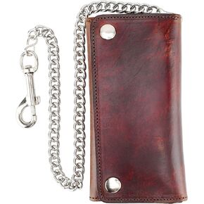 RFID Blocking Men's Tri-fold Vintage Long Style cow Leather With Chain card holder Wallet,MADE IN USA in Kuwait
