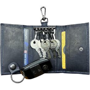 RUSTIC TOWN Slim Compact Leather Key Holder Wallet Pouch Gifts Him Her Men Women (Brown)