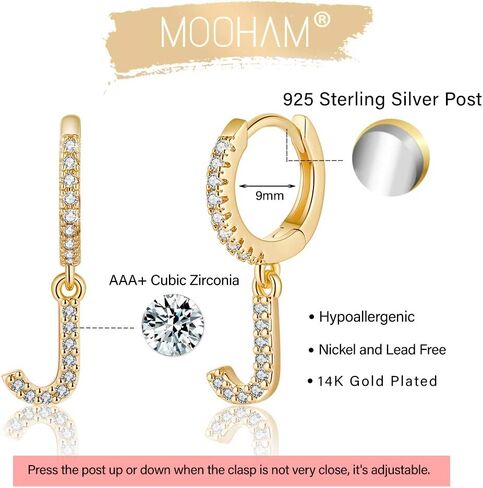 Initial Earrings for Women, 925 Sterling Silver Post Hypoallergenic Small Huggie Hoop Earrings Gold Plated Cubic Zirconia Initial Earrings Jewelry in Kuwait