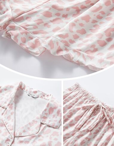 SAPJON Silk Pajamas for Women Set 4Pcs Ruffled Satin Pajamas Set Button Down Short Sleeve Cami Shorts Sleepwear Pj Set in Saudi Arabia