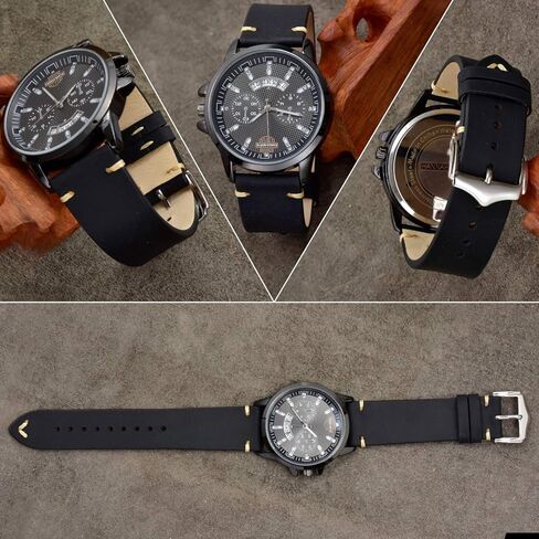 أساور ساعة جلدية للرجال من EACHE، أحزمة ساعة كلاسيكية للنساء، كريزي هورس/شمع زيتي/جلد سويدي/جلد مدبوغ نباتي، سوار ساعة بديل 18 مم 19 مم 20 مم 22 مم in Kuwait