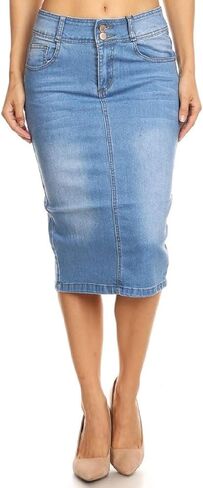 Womens Plus/Juniors Mid Waist Below Knee Length Denim Skirt in Pencil Silhouette in Saudi Arabia