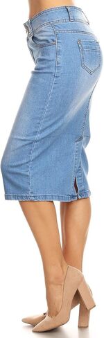 Womens Plus/Juniors Mid Waist Below Knee Length Denim Skirt in Pencil Silhouette in Saudi Arabia