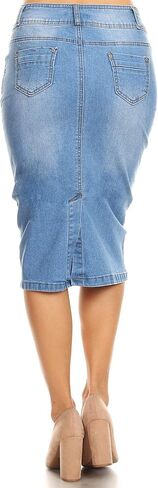 Womens Plus/Juniors Mid Waist Below Knee Length Denim Skirt in Pencil Silhouette in Saudi Arabia