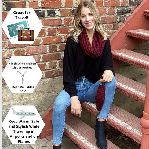 VITAMIN SEA Infinity Scarves with Hidden Zipper Pocket - Stylish and Lightweight Travel Scarf for Women in Saudi Arabia
