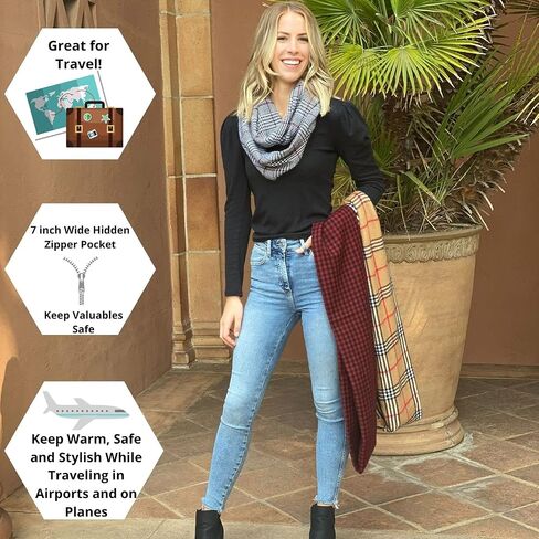 VITAMIN SEA Infinity Scarves with Hidden Zipper Pocket - Stylish and Lightweight Travel Scarf for Women in Saudi Arabia