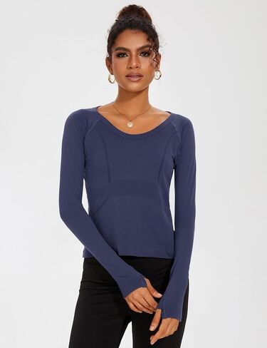 LUYAA Crop Workout Tops for Women Long Sleeve Gym Athletic Compression Shirts Tight Basic Tops Tee in Saudi Arabia