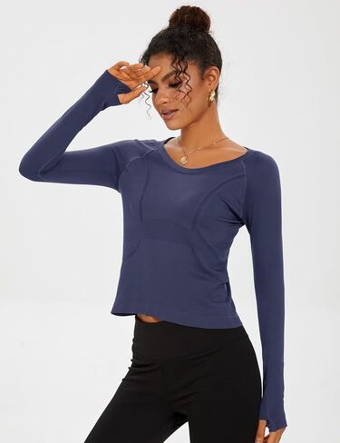 LUYAA Crop Workout Tops for Women Long Sleeve Gym Athletic Compression Shirts Tight Basic Tops Tee in Saudi Arabia