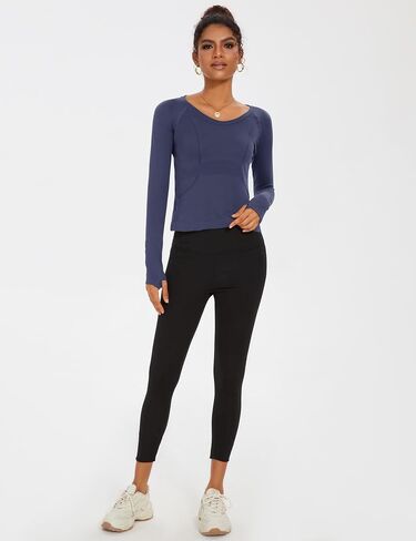 LUYAA Crop Workout Tops for Women Long Sleeve Gym Athletic Compression Shirts Tight Basic Tops Tee in Saudi Arabia