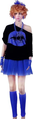 Blulu 80s Costume Accessories for Women Halloween Outfit Dress Neon Leg Warmers Fishnet Gloves T-shirt Tutu Headband in Kuwait