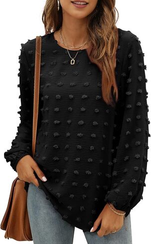 XIEERDUO Women's Chiffon Blouses Long Sleeve Crewneck Tops Dressy Casual Loose Pompom Shirts in Kuwait