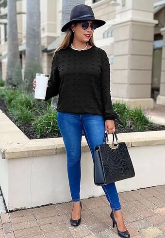 XIEERDUO Women's Chiffon Blouses Long Sleeve Crewneck Tops Dressy Casual Loose Pompom Shirts in Kuwait