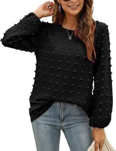 XIEERDUO Women's Chiffon Blouses Long Sleeve Crewneck Tops Dressy Casual Loose Pompom Shirts in Kuwait