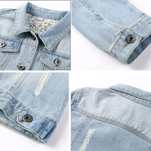 Songling Women's 3/4 Sleeve Short Denim Jacket Ripped Distressed Jean Coat in Kuwait