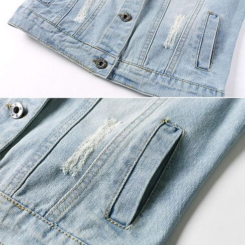 Songling Women's 3/4 Sleeve Short Denim Jacket Ripped Distressed Jean Coat in Kuwait