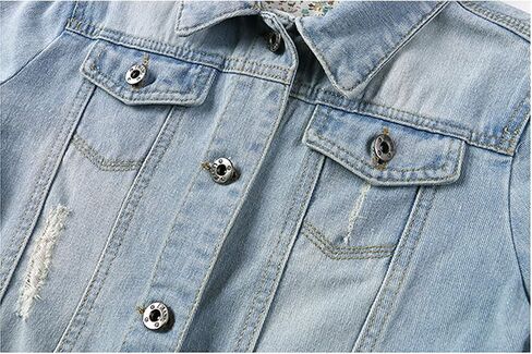 Songling Women's 3/4 Sleeve Short Denim Jacket Ripped Distressed Jean Coat in Kuwait