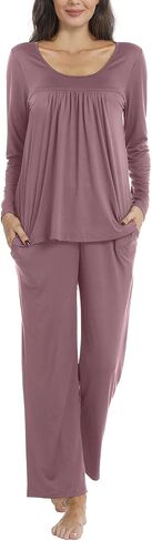 POPYOUNG 2 Piece Womens Fall-Winter Pajama Sets, Lounge Sleepwear Ladies Pjs Sets with Pockets in Kuwait