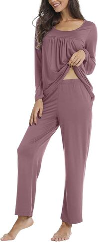 POPYOUNG 2 Piece Womens Fall-Winter Pajama Sets, Lounge Sleepwear Ladies Pjs Sets with Pockets in Kuwait