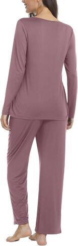 POPYOUNG 2 Piece Womens Fall-Winter Pajama Sets, Lounge Sleepwear Ladies Pjs Sets with Pockets in Kuwait