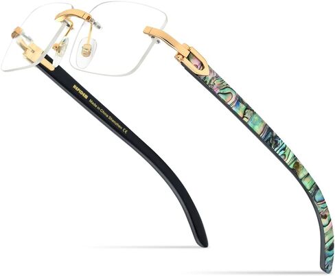 HEPIDEM 100% Really Buffalo Horn Mussel Shell Rimless Eyeglass Frame 908 in Kuwait