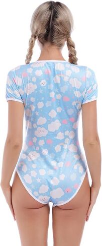FYMNSI Women Sexy Short Sleeve One Piece Romper Button Crotch Bodysuit Playsuit O Neck Printed Pajama Jumpsuit Pjs Lingerie in Saudi Arabia