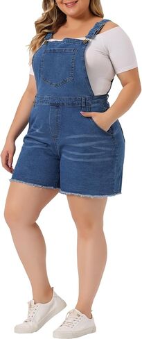 Agnes Orinda Women's Plus Size Jumpsuit Overall Shorts Bib Raw Hem Pocket Jean Denim Pants 2023 in Kuwait