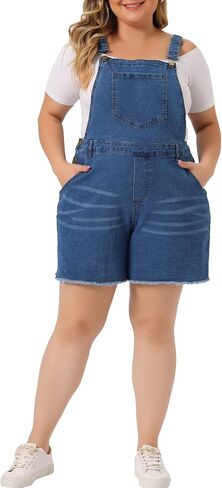 Agnes Orinda Women's Plus Size Jumpsuit Overall Shorts Bib Raw Hem Pocket Jean Denim Pants 2023 in Kuwait