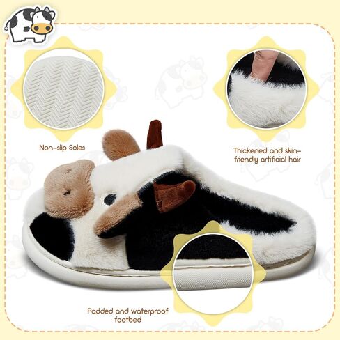 Zhanmai النساء النعال غامض لينة البقرة النعال Kawaii النعال بقرة الحيوان النعال لطيف النعال 3D الحيوان الشتاء الدافئة النعال الجوارب غير زلق منزل النعال in Kuwait