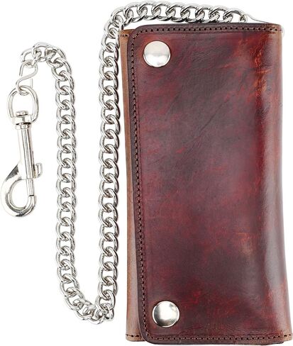 RFID Blocking Men's Tri-fold Vintage Long Style cow Leather With Chain card holder Wallet,MADE IN USA in Kuwait
