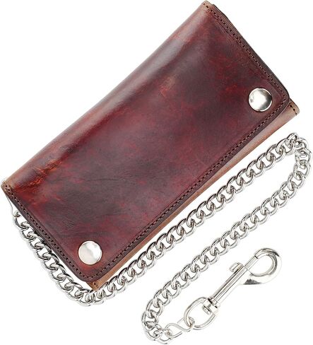 RFID Blocking Men's Tri-fold Vintage Long Style cow Leather With Chain card holder Wallet,MADE IN USA in Kuwait