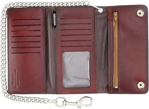 RFID Blocking Men's Tri-fold Vintage Long Style cow Leather With Chain card holder Wallet,MADE IN USA in Kuwait