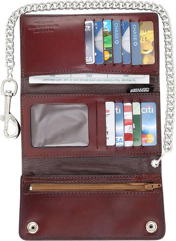 RFID Blocking Men's Tri-fold Vintage Long Style cow Leather With Chain card holder Wallet,MADE IN USA in Kuwait