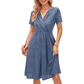 فستان حمل نسائي من OUGES 2023 بأكمام قصيرة ورقبة على شكل حرف V بطول الركبة لحفلات استقبال المولود الجديد أو الملابس الكاجوال in Kuwait