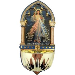 Religious Gifts Divine Mercy Gold Embossed Laser Cut Wood Multi-Dimensional Holy Water Font, 5 Inch in Kuwait