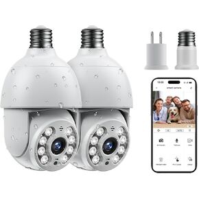 2 Pcs 4MP Outdoor Security Cameras, 360° Wireless Security Cameras 2.4GHz Indoor with Color Night Vision, Motion Detection, Audible Alarm, Auto Motion Tracking, SD & Cloud Storage with Alexa. in Kuwait
