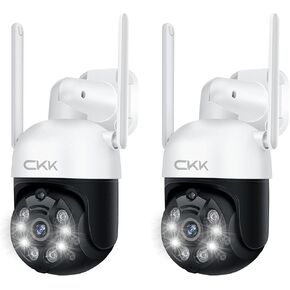 نظام كاميرا CKK 2pcs 3MP PTZ، كاميرات الأمان اللاسلكية في الهواء الطلق مع الأضواء الكاشفة وصفارة الإنذار، الأضواء الكاشفة وصفارة الإنذار، صوت ثنائي الاتجاه، رؤية ليلية ملونة، تسجيل 24/7، تكبير عموم الإمالة in Kuwait